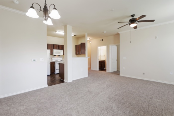 Apartment dining and living area at Villas on Calloway Creek