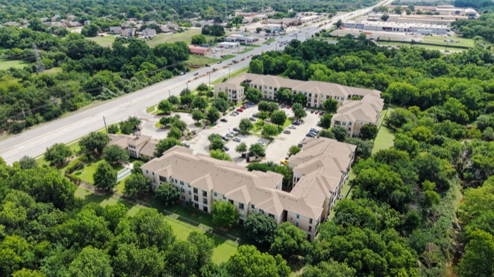 Aerial view of community grounds at Villas on Calloway Creek